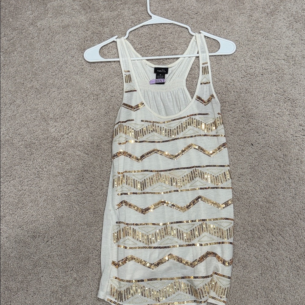 White and Gold Sequin Tank Top - Picture 3 of 3